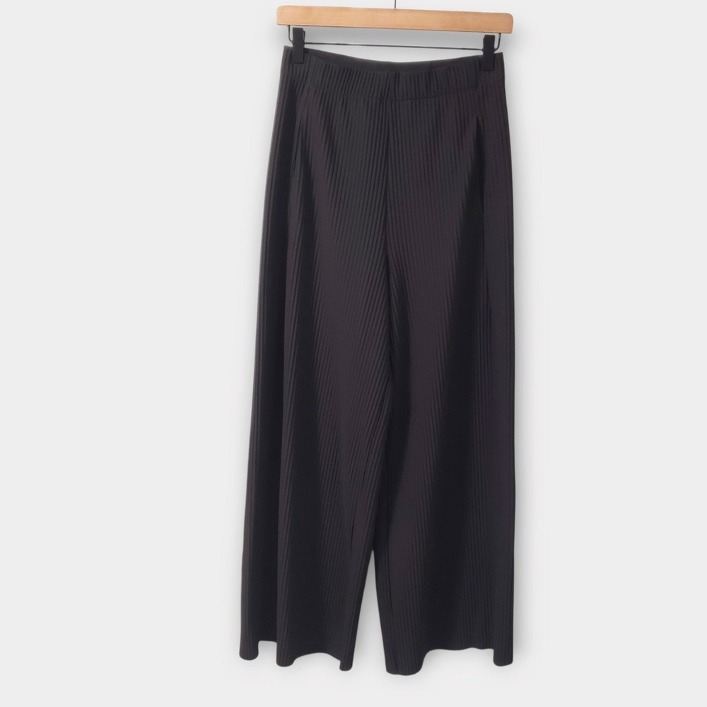 COS Womens Pleated Wide Leg Pull On Pants Dark Brown High Rise Pockets XS
